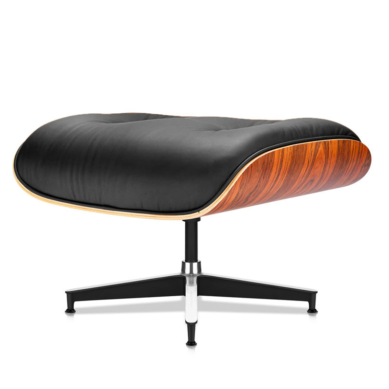Black and Pallsander Leather Swivel Chaise Lounge Chair with Ottoman