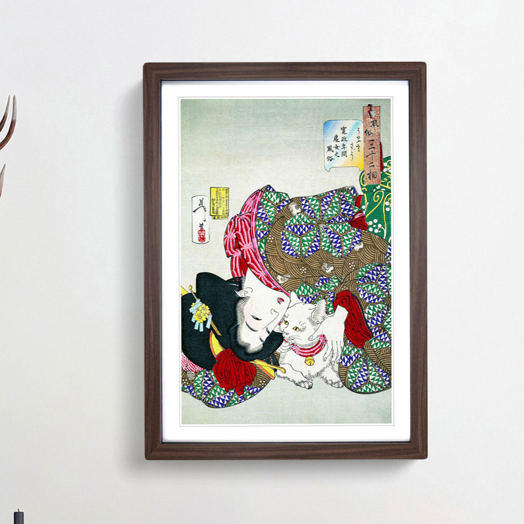Playing with the Cat by Tsukioka Yoshitoshi - Picture Frame Painting Print