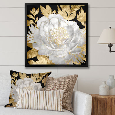 " Exquisite White Rose Blooming Floral Gold Glam "