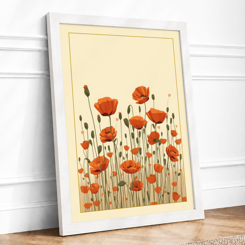 Quiet Poppy Meadow Botanical - Framed Print, A4 - 29.7 x 21.0 cm, White