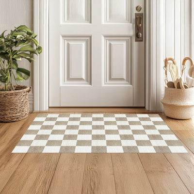 Tapis à carreaux brun clair et crème lavable 2 x 3