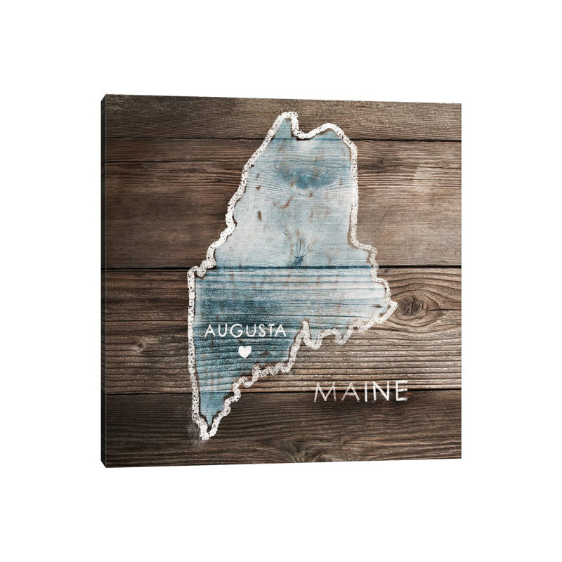 Maine Rustic Map - Wrapped Canvas Print, 30.48 cm H x 30.48 cm W