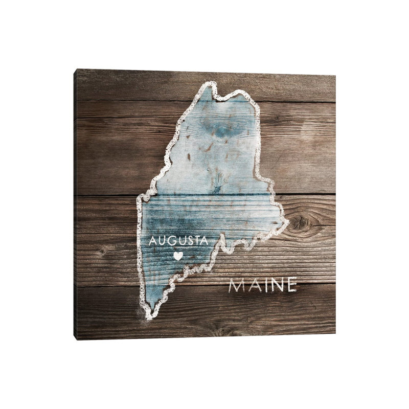 Maine Rustic Map - Wrapped Canvas Print, 45.72 cm H x 45.72 cm W x 1.91 cm D