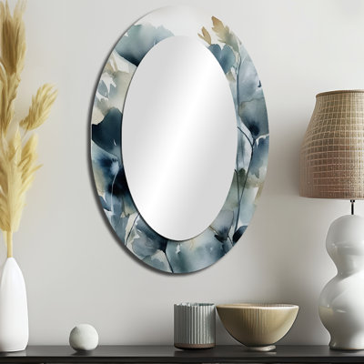 Miroir mural ovale à feuilles bleues II