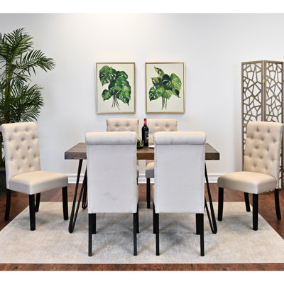 Salle à manger élégante 7 pièces - Plateau de table foncé et 6 options de chaises élégantes : avec table et chaises à pattes en épingle