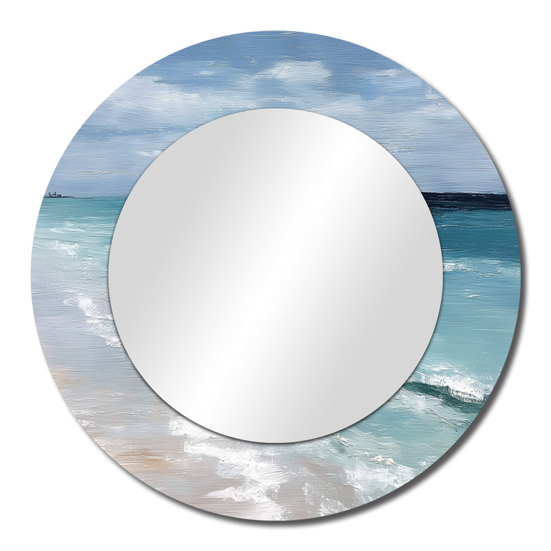 Blue and White Coastal Beach Wonder - Miroir mural nautique, impression sur métal, 23 po x 23 po