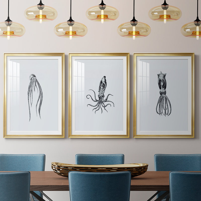 MarineLifeI - Impression sur mesure encadrée de qualité supérieure - 3 pièces, H 21 po x l 30 po, Doré
