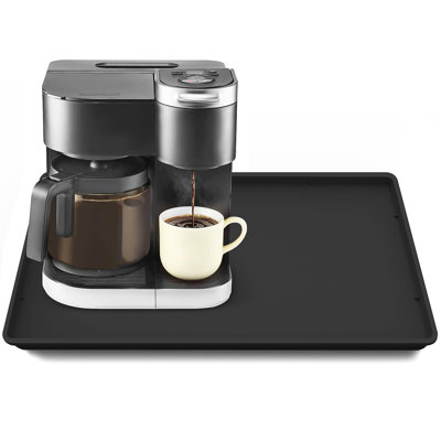 Silicone Coffee Maker Mat with Lip for Countertops, Black | Multi leak-proof coffee tray for countertop, non-slip silicone tray