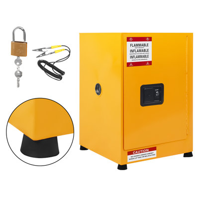 Yellow Double Wall Flammable Storage Safety Cabinet, Galvanized Steel Fireproof Cabinet for Hazardous Materials, Equipped with Adjustable Shelf, Lock, Vents and Spill Retention Sump