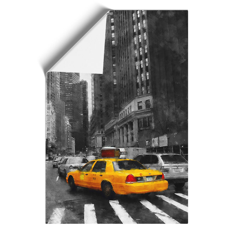 Yellow Taxi Cab Painting - Frameless Print, 59cm H x 42cm W x 0.1cm D
