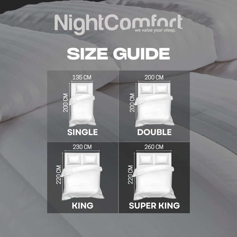 NightComfort Feels Like Down All Season 10.5 Tog Duvet Microfibre Satin Stripe Quilt, Double