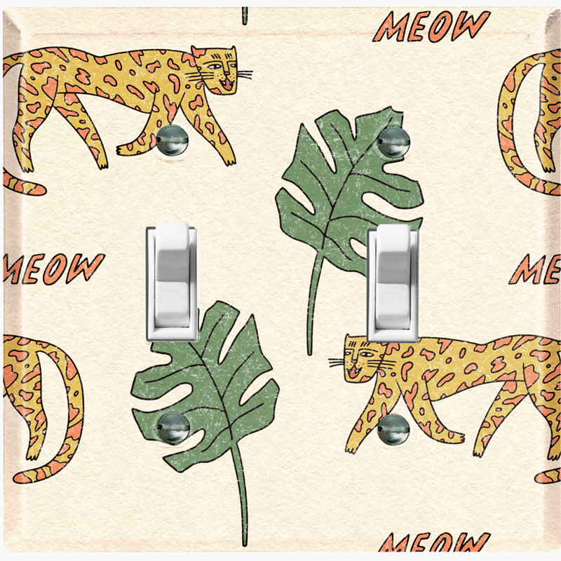 Dessin de chat tigre, plaque murale à 2 interrupteurs à bascule Boho