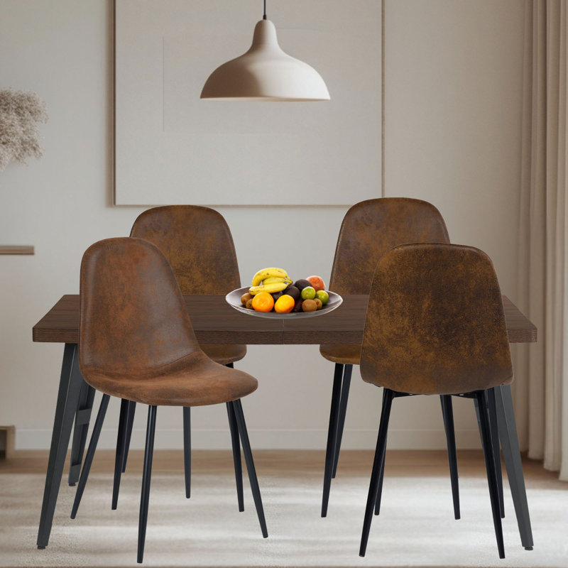 Dining Table Set 5 Pieces For Kitchen And Dining, 63" Rectangular Dining Table And 4 Suede Chai, Dining Ser Of Kitchen Dining  Party  Cafe, Brown