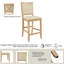 Tabouret de bar à hauteur de comptoir, assise rembourrée, dossier en X, bois de ferme, chêne blond et tissu beige