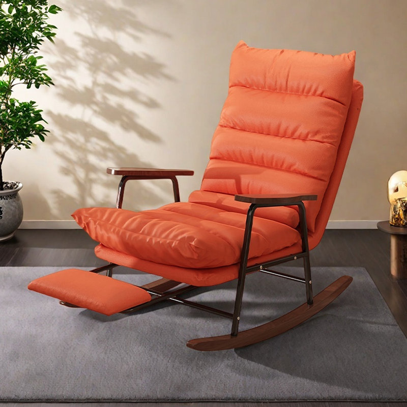 Chaise berçante réglable avec pédale rétractable, Orange, Marron foncé