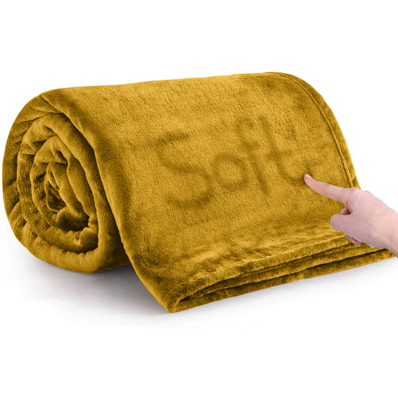 Zygi Reversible Mink Faux Plush Fur Fleece Throw/ Blanket, Yellow, 270 x 230cm