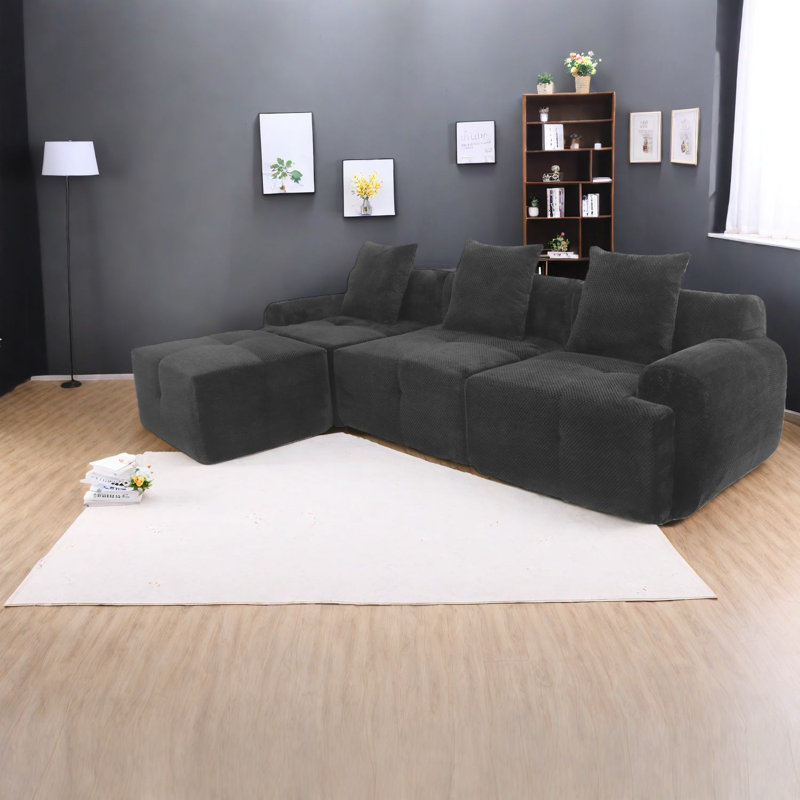 Canapé noir spacieux, tissu en treillis d'ananas, design moderne pour la maison