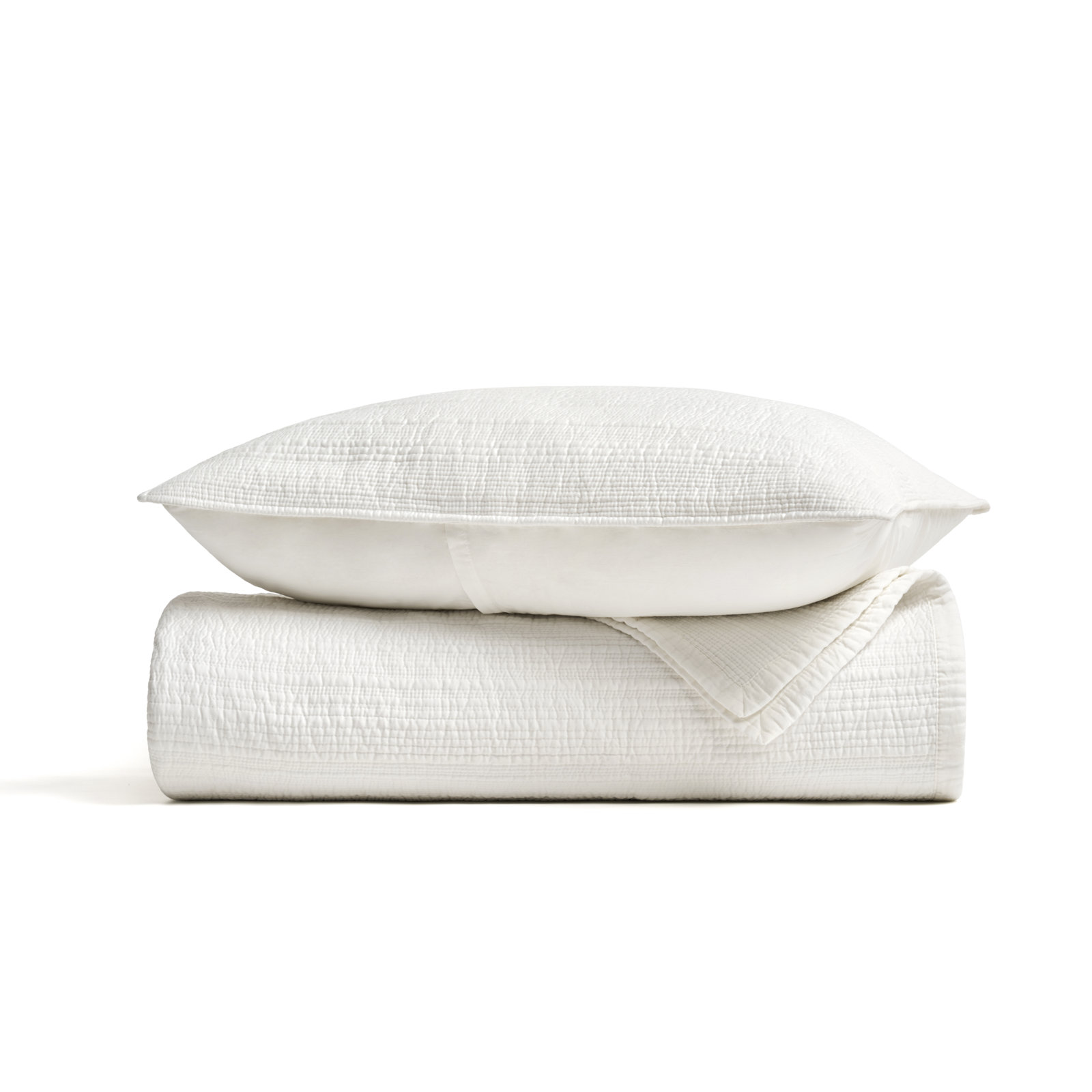 Cotton Sateen Quilt Set, Queen Quilt + 2 Queen Shams, Bright White