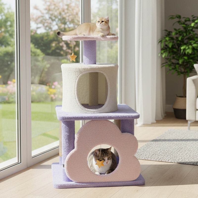 Mignon arbre à chat 31,5 po, Mauve / Rose / Blanc