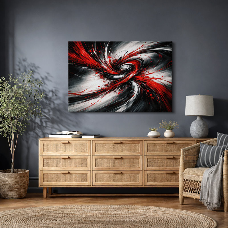 Abstrait rouge et noir, tourbillon dynamique, photos de salon audacieuses, impression sur toile encadrée, Toile tendue