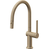 Pull-Down Kitchen Faucet With Button Sprayer - Low Arc Spout