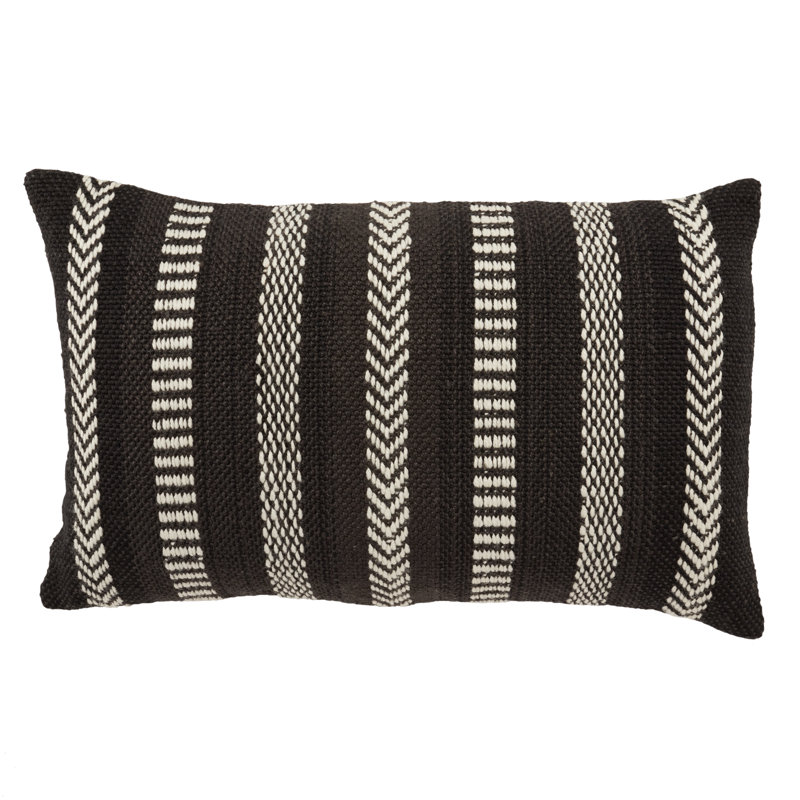 Positano Embroidered Indoor/Outdoor Pillow Cover, Polyester/Polyfill, Black/Ivory