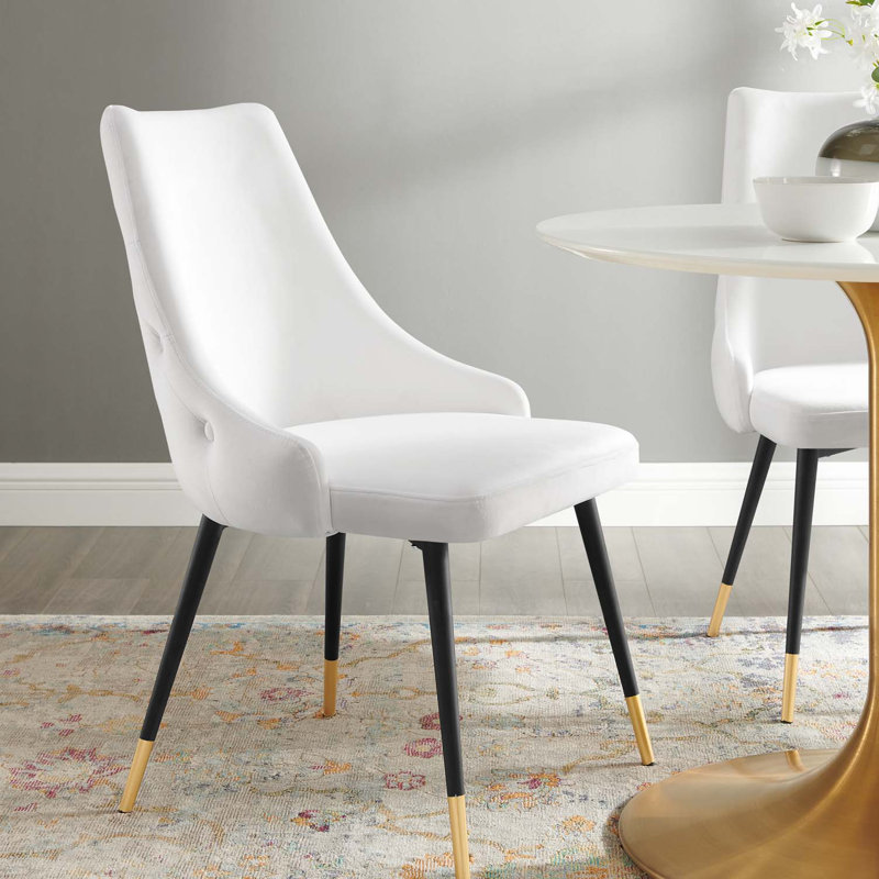 Chaise parsons capitonnée en velours, Blanc