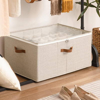 Closet Shoe Organizer with Adjustable Dividers,Holds 16-24 Pairs,Clear Dust-Proof Cover & Sturdy Cubby Design for Sneakers,Boots