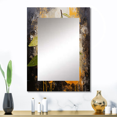 Lemon Loops Abstract Shapes I - miroir décoratif de formes abstraites, grand miroir mural jaune, impression sur métal