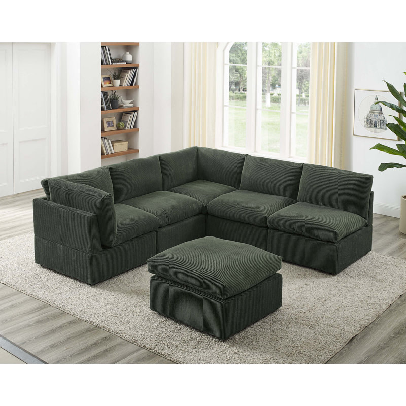 Canapé modulaire de coin symétrique de 98 po Kyanne Priyen, Velours côtelé vert