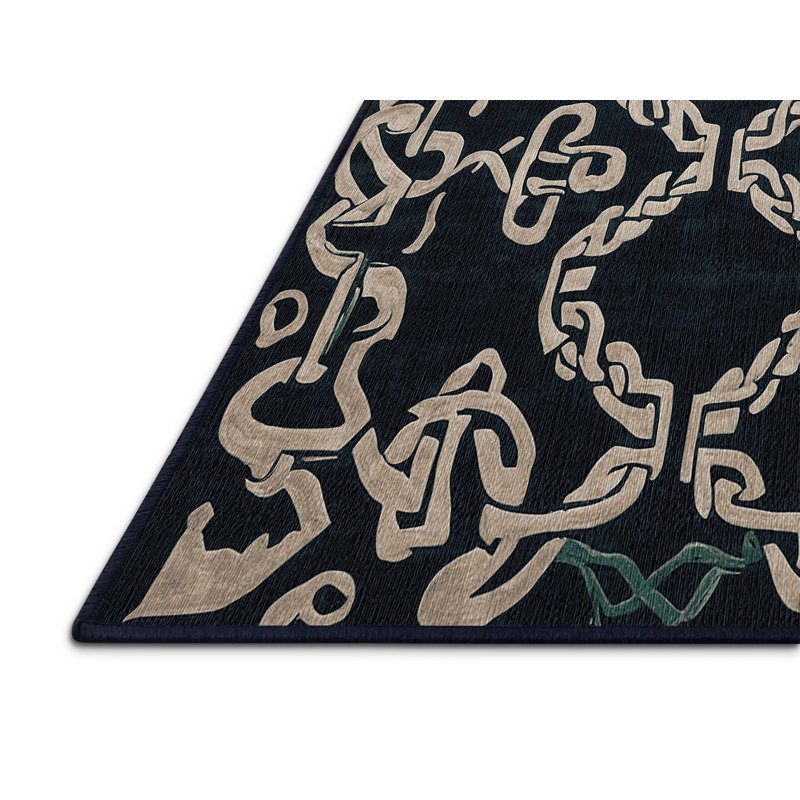 Machine Washable Blue Area Rug, Square 4'