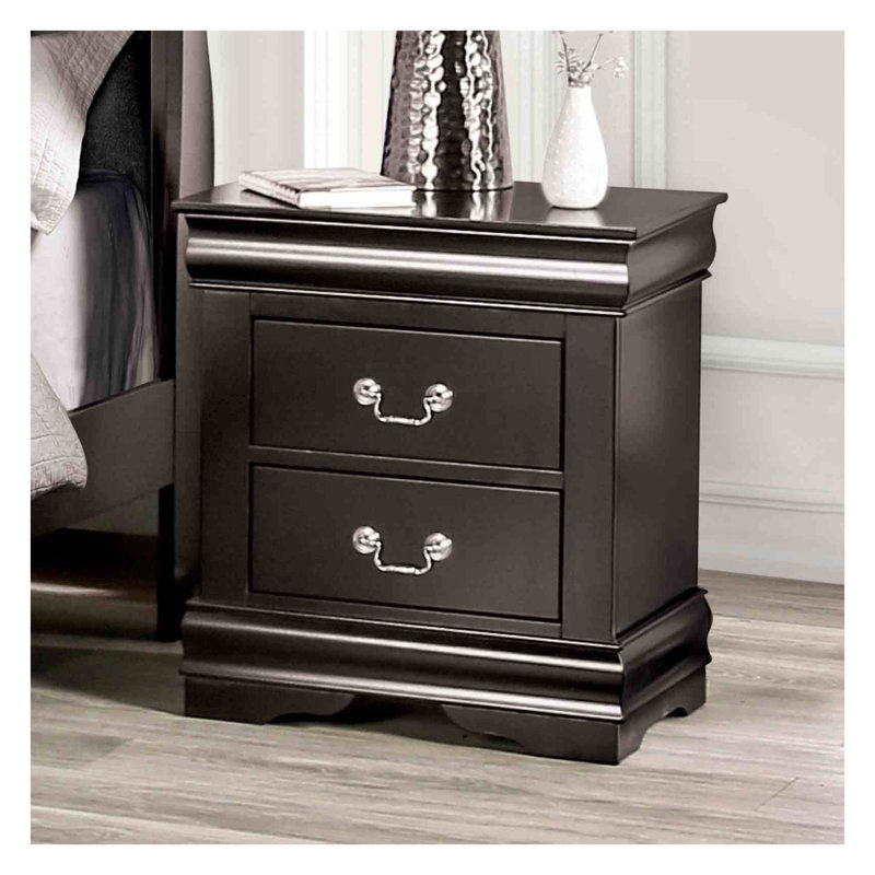 Table de chevet noire de style transitionnel - meubles de chambre à coucher en bois massif avec étui anti-poussière, tiroirs à queue d'aronde anglaise et pieds de support