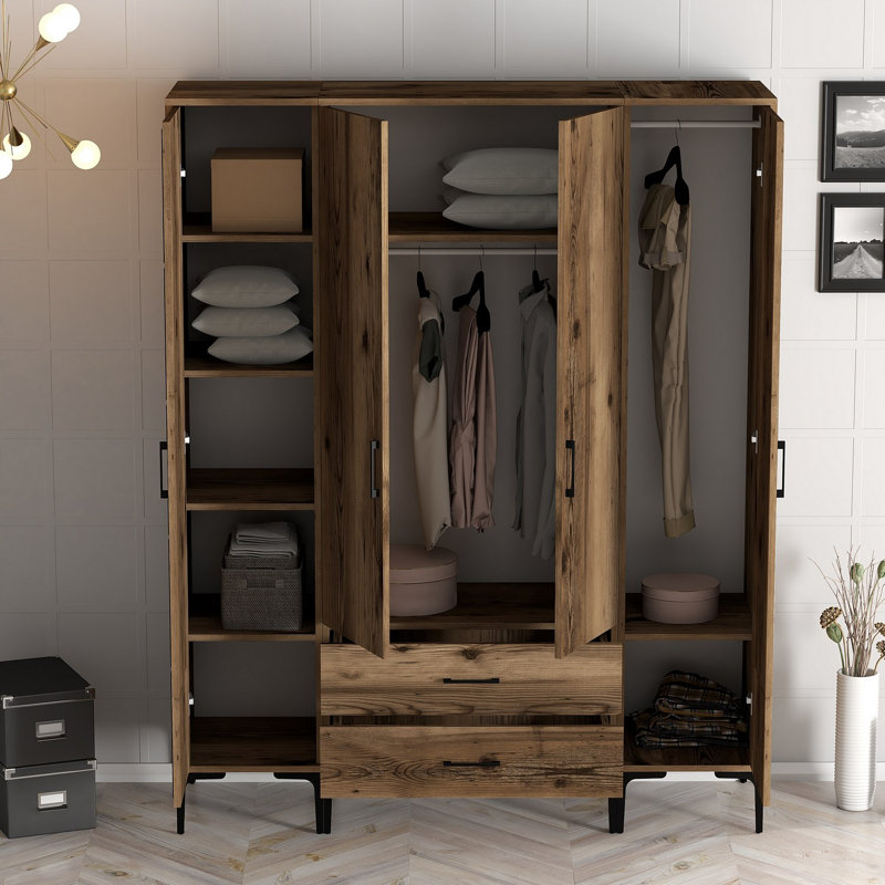 Berend 4 Door Manufactured Wood Wardrobe, Walnut