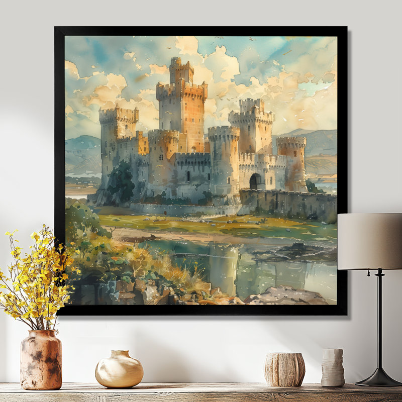 Beige brun, bastion médiévale forteresse III - Fortress, art mural, Toile encadrée noire simple, H 16 po x l 16 po x P 1 po