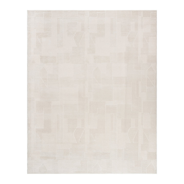 Mickle Dearra Modern Geometric Solid Cream Ivory High Low Easy Care Indoor Area Rug