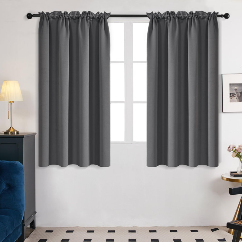 Room Darkening Rod Pocket Thermal Insulated Blackout Curtains (Set of 4), 42" W x 45" L, Gray