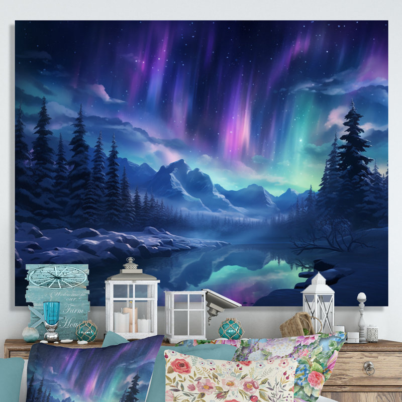 Northern Lights I - aurore boréale, art mural pour le salon, Toile tendue, H 30 po x l 40 po x P 1,5 po