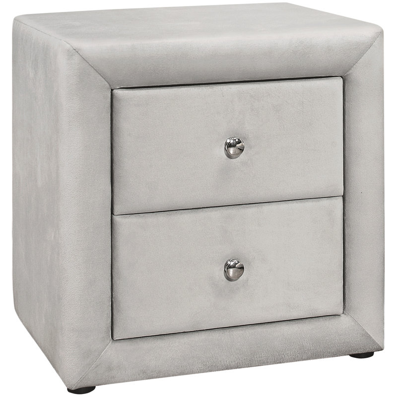 Bedroom Nightstand With Upholstered Grey Velvet And Storage - Transitional Style, 20.5 In W X 16.22 D 20.53 H, No Assembly Needed Upholstery Capacity 20.5"W 16.22"D 20.53"H,