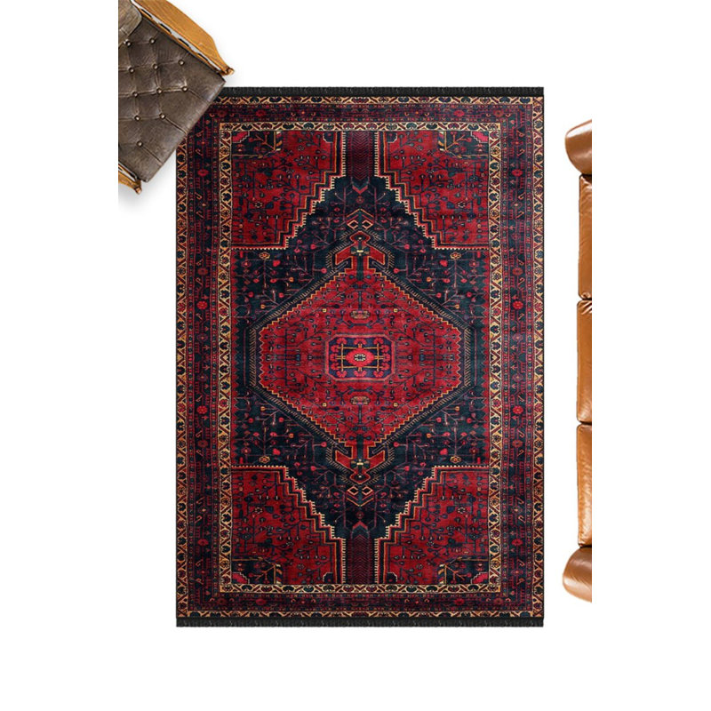 Denya Burgundy Color Moroccan Design Carpet Machine Woven Polyester & Cotton Yarn Area Rug, Rectangle 2'8" x 5'