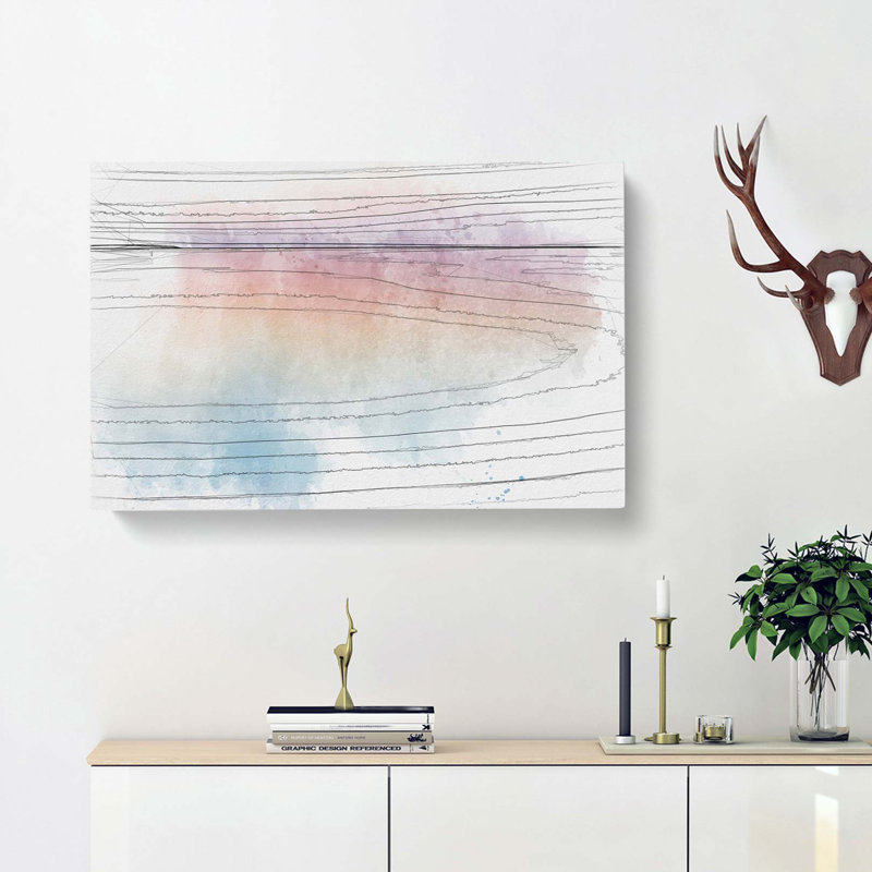 Ocean Horizon In Pink And Blue In Abstract - Wrapped Canvas Painting, 60cm H x 91cm W x 3cm D