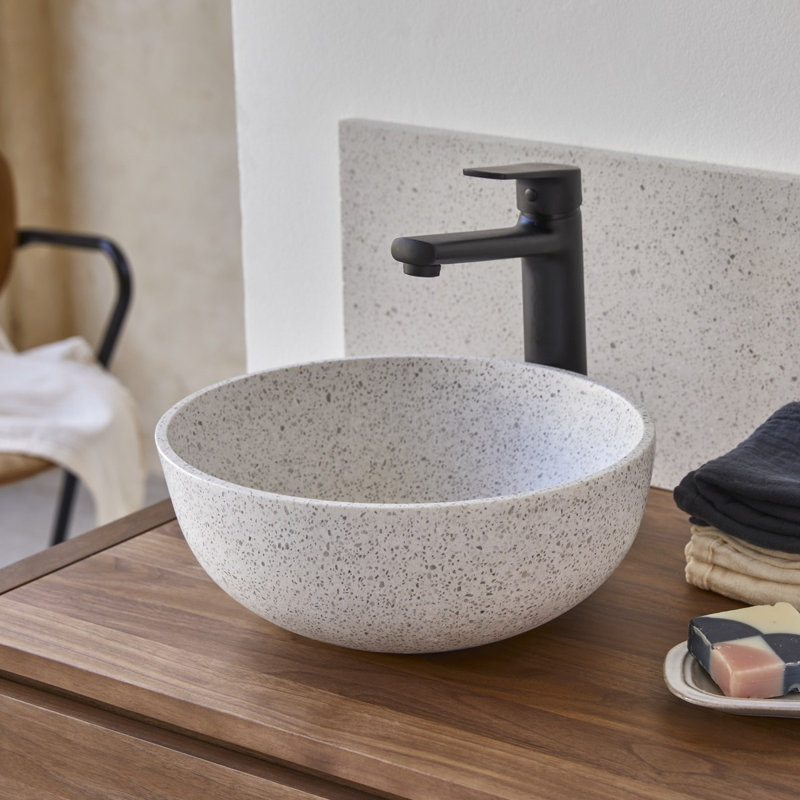 Elea Round Brown Premium Terrazzo Bathroom Sink, Moon