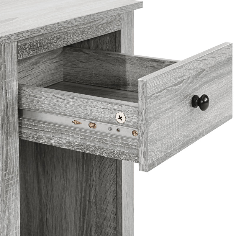 Beachmont Wooden End Table with Drawer and Shelf, 2 Tier Side Table Storage Cabinet for Bedroom, Home Office, Gray Wash