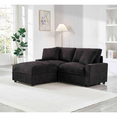 Modular Sectional Sofa with 3 Storages, L-Shaped Polyester Fabric Couch for Living Room, 2-Seater Cloud Comfort with Ottoman, Flexible Combination and Deep Seating (Black)