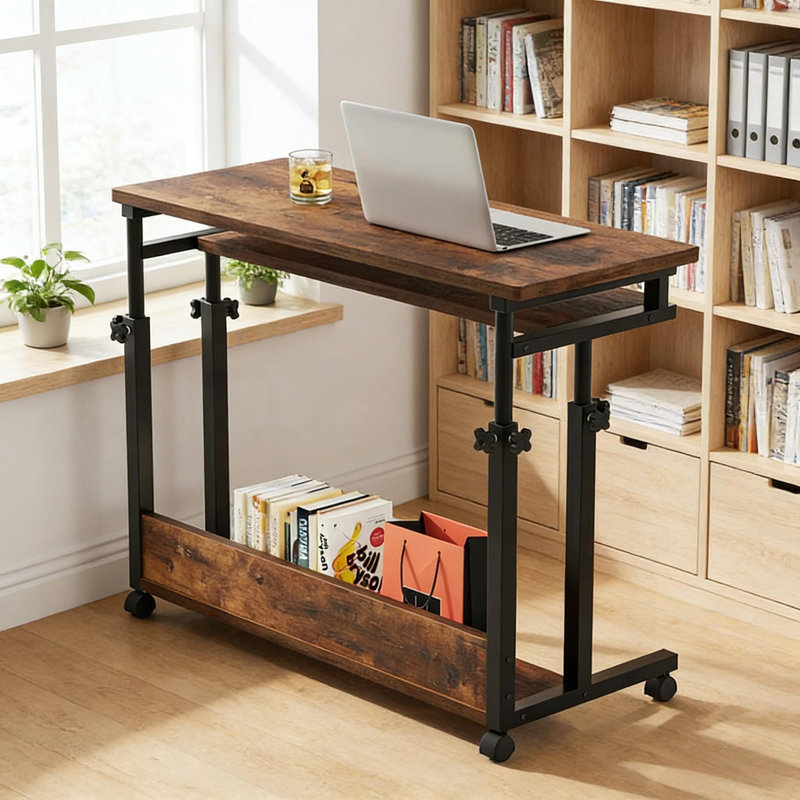 Bureau avec roulettes, table pour ordinateur portable pratique, bureau à hauteur réglable