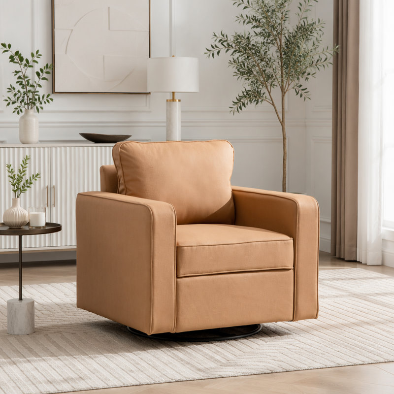 Fauteuil pivotant carré 33,6 po avec rangement caché et accoudoirs en tissu Tech, Ambre