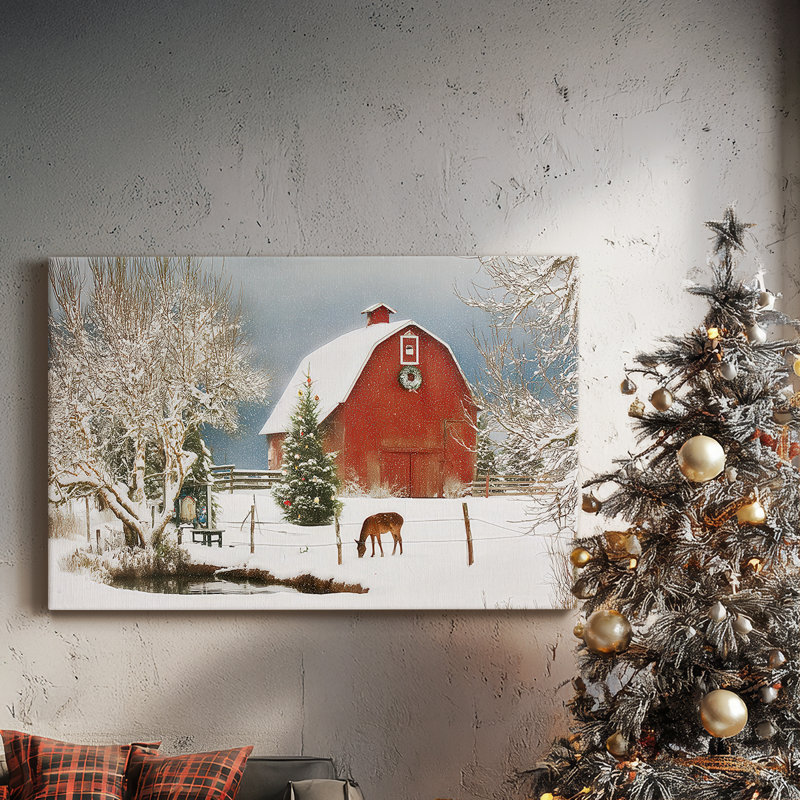 Nativité de neige blanche à minuit - Toile tendue avec châssis de qualité supérieure, H 12 po x l 18 po