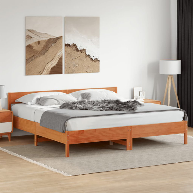 Nenita Solid Wood Bed, UK Super King - DE 180 x 200 cm, Wax Brown