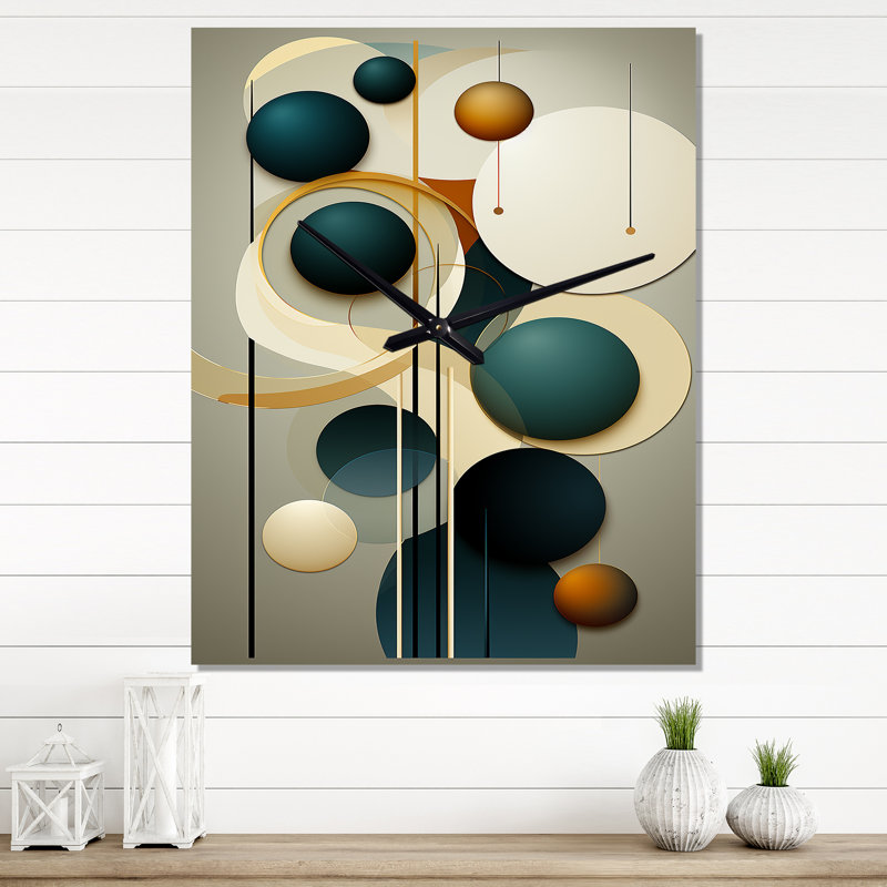Horloge murale moderne «Rising With The New Moon Geometrics Retro Blue III - Abstract Spirals», H 32 po x l 16 po x P 1 po
