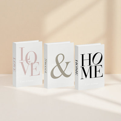 White Decorative Book Set of 3, Home Love Book Decor for Modern Farmhouse Coffee Table, Mantel, Console and Bookshelf