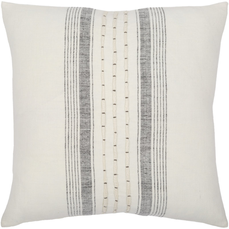 22" Cream and Black Embroidered Linen Kids Pillow